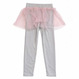 Girls Gray Leggings with Pink Tulle Skirt Overlay